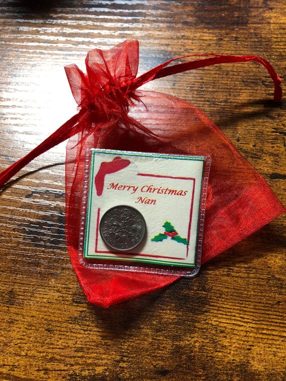 MERRY CHRISTMAS For Grandparents Nan Grandad etc Lucky Sixpence Old Coin Keepsake Memories Poem Gift BagTo Put Inside card wallet or purse