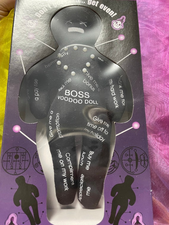 VOODOO DOLL Hate Boss Pay Back Humorous Novelty Gift Boxed With Quirky Words On Doll With Pins Love Hate Relationship
