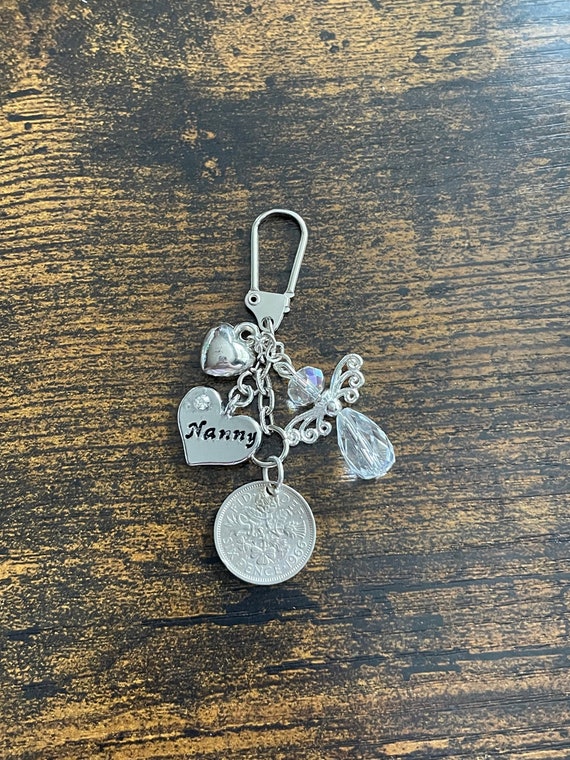 Nan Nanna Nan Nanny Granny Grandma Lucky Sixpence Coin Crystal Angel Bag Key Ring Charm Heart Any Occasion Birthday Christmas Gift Boxed