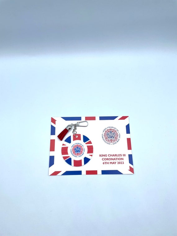 KING CHARLES III Key Ring Charm Souvenir May 2023 Bag Pendant Circle Union Jack Flag Picture Shape Keepsake Gift Card Coronation Celebration