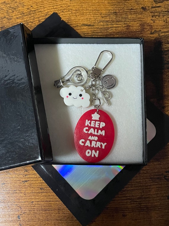 PERSONALISED Initial Letter Keep Calm Carry On Cloud In Different Colours Smiley Face Light Bulb Charm Set Feeling Down Sad Cheer Up Charm