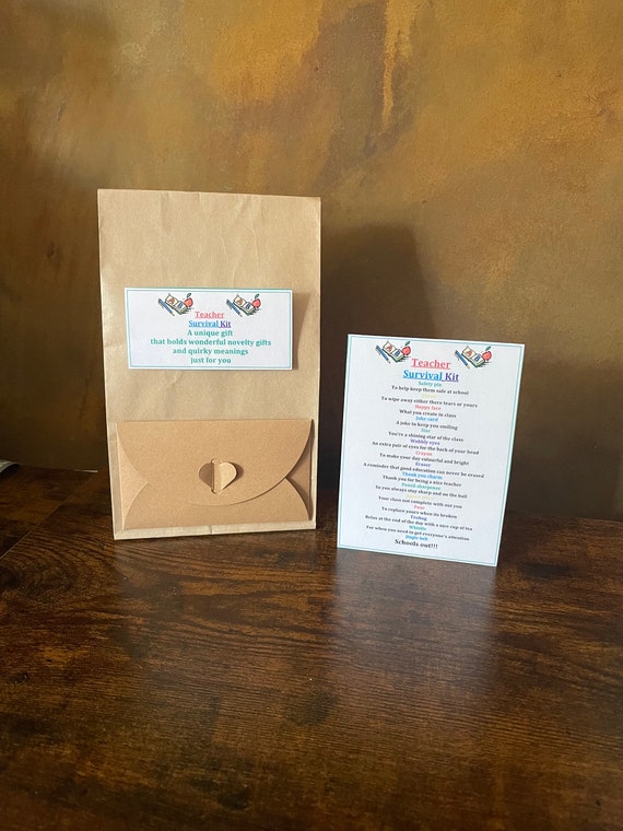 TEACHER THANK YOU End Of Term Teaching Fun Novelty Survival Gift & Personalised Card Optional Present Quirky Unique Sweet Paper Bag Envelope