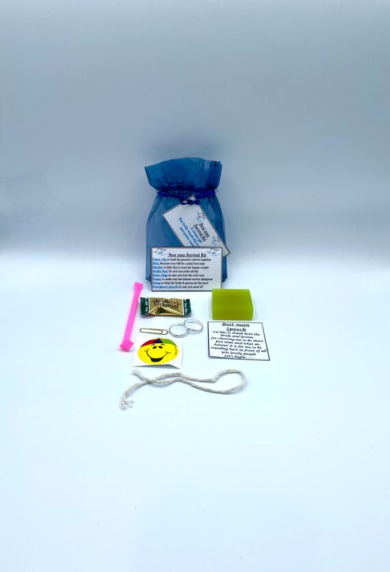 BEST MAN WEDDING Fun Novelty Survival Gift Colour Organza Bag Present Keepsake Friend Quirky Unique Speech Jokes Rings String Sweets Smiles