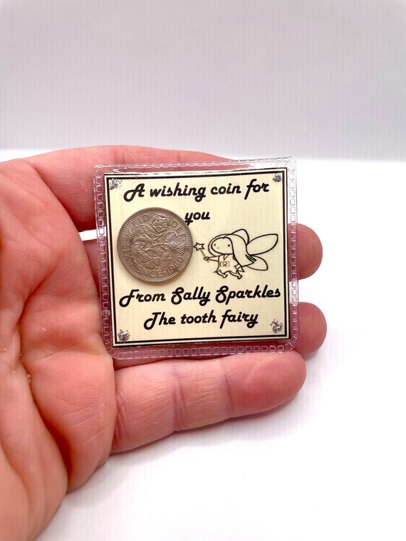 TOOTH FAIRY Lucky Old Sixpence Wishing Coin Pink Blue Green Cream Card Organza Bag Magical Believe Under The Pillow Keepsake Fun Novelty