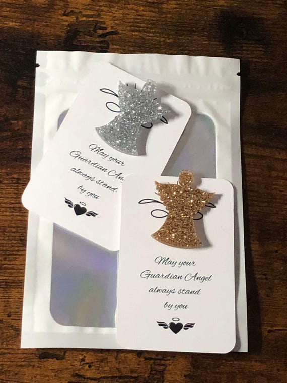 POCKET HUG Glitter Guardian Angel Card Keepsake Any Occasion Silver Gold Shimmer Gift Bag May Your Guardian Angel Always Stand By You