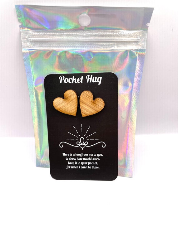 DOUBLE HEARTS Pocket Hug Me Heart Keepsake Credit Card Size Gift Keep Inside Purse Wallet Bag Poem Gift Bag hug for when I’m not there gift