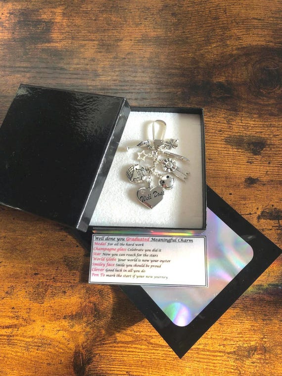 Well Done You Graduated Meaningful Quotes Keepsake Keyring Charm Gift Boxed Rhymes Poems Medal Clover Happy Face Graduation Good Luck