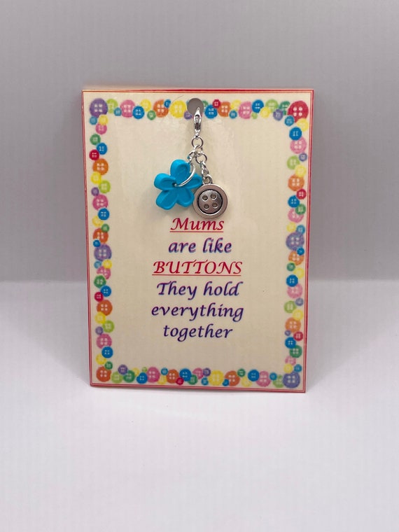 MUM’S Are Like Buttons They Hold Everything Together Key Ring Charm Buttons Flowers Card Lobster Clasp Set Mothers Day Birthday Mummy Nan