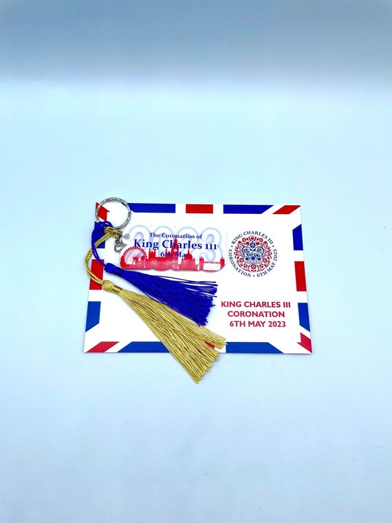 KING CHARLES III Key Ring Charm Pendant 2023 Emblem Shape Big Ben London Eye Tower Bridge Pictures Keepsake Gift Card Coronation Celebration