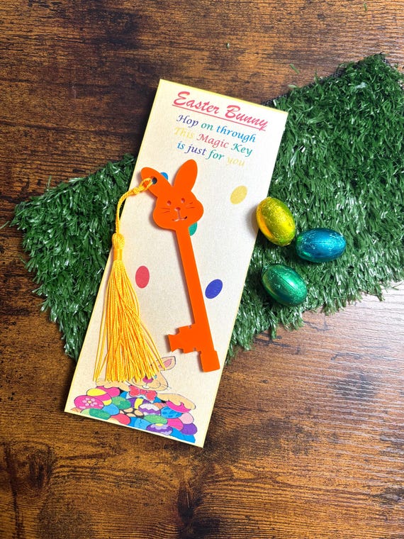 EASTER BUNNY KEY Gift Set Any Coloured Tassels Hop On Through This Magic Key Is Just For You Carded Shimmer Bag Orange Yellow Pink Blue Fun