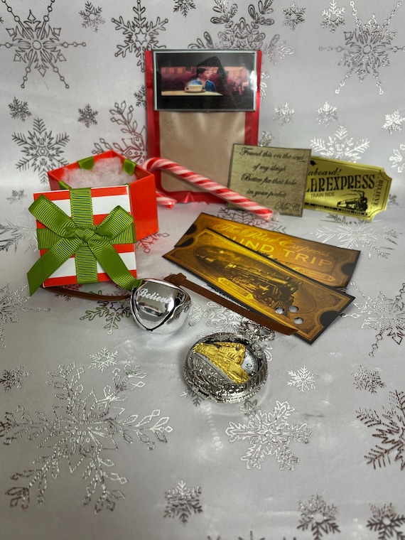 Polar Express Film Inspired Jingle Bell Watch Tickets LetterA Hot Chocolate Silver Gold Colour Believe In Magic Sleigh Mr C Candy Cane Gift
