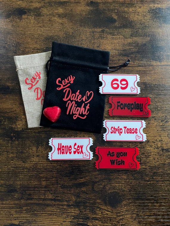 Sexy Date Night Gift Bag With Ticket Tokens To Choose, Black Or Brown Jute Rude Explicit Fun Novelty Quirky Valentines Birthday Date Fun