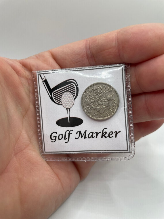 GOLF MARKER Lucky Sixpence English shiny real coin keepsake gift player golfer tee clubs quirky fun organza bag gift for anyone occasion