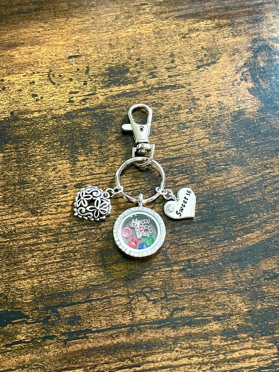 Sweet sixteen 16 Memory Locket Keepsake set Key Ring Charm Set Hearts Gift Box Crystals Rhinestones Crown Birthday Quirky Unusual