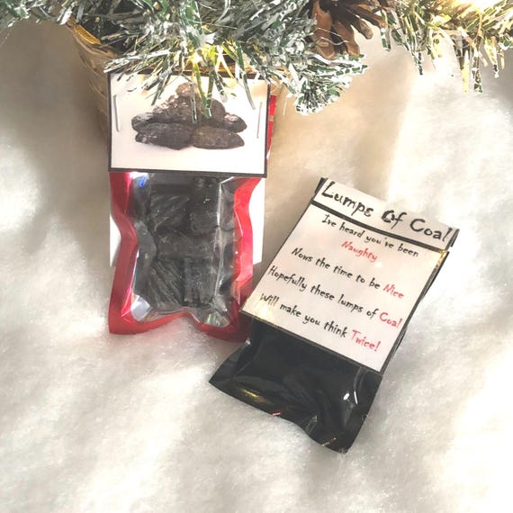 Lumps Of Coal Sweets Naughty Nice Gift Christmas Eve Box Secret Santa Stocking Filler Liquorice Fun Novelty Gift Adult Child Foil Bag Card