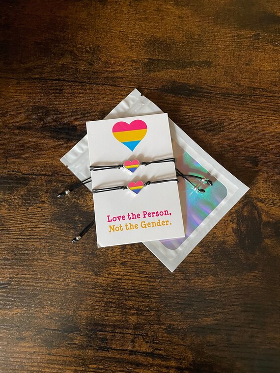 Love The Person Not The Gender Two Metal Heart Leather Look Cord Bracelets Gift Bag LGBTQ Gay Pride Keepsake Loved Ones Celebrate