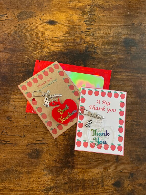 Teacher Gift Apple Key Or Bag Charm Card Thank You Best Teacher Set Novelty Fun Quirky Gift Bag Keepsake End Of Term ChristMas Colours