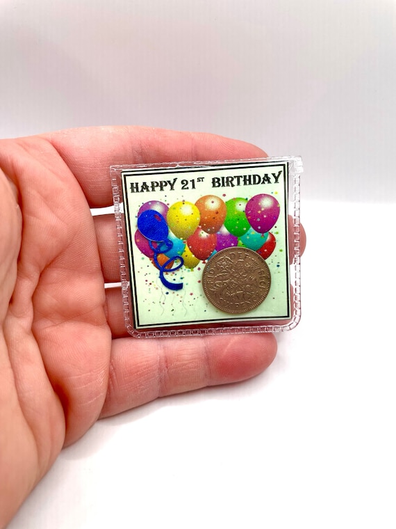 HAPPY BIRTHDAY Lucky Sixpence Coin Gift Set Wallet Purse Pocket 13th 16th 21st 30th 40th 50th 60th BALLOONS Keepsake Fun Quirky Organza Bag