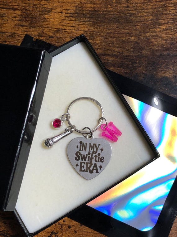 Personalised Initial Letter I’m A Swiftie Key Ring Charm Microphone Rhinestone Gem Gift Box Bag Taylor Swift Inspired Pop Star Tour Keepsake
