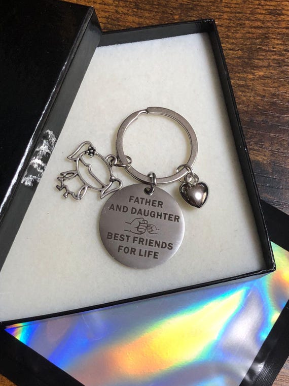 Father And Daughter Best Friends For Life Engraved Key Ring Charm Set Girl Symbol Heart Gift Box Or Bag Birthday Fathers Day Xmas Keepsake