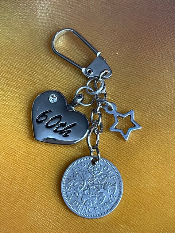 60th Lucky English Sixpence Keepsake Charm Birthday Anniversary 1963 Coin Gift Boxed Poem Key ring charm set stars quirky novelty his hers