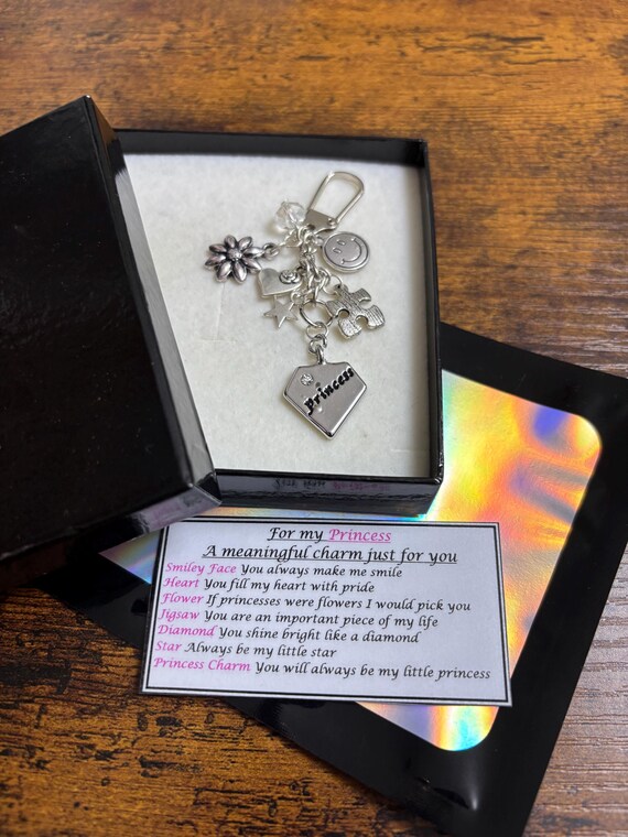PRINCESS Meaningful Keepsake Key ring Charm Gift Box or Bag Poem Rhymes Any Occasion Boxed Daughter Birthday Quirky Wedding Flowers Diamond