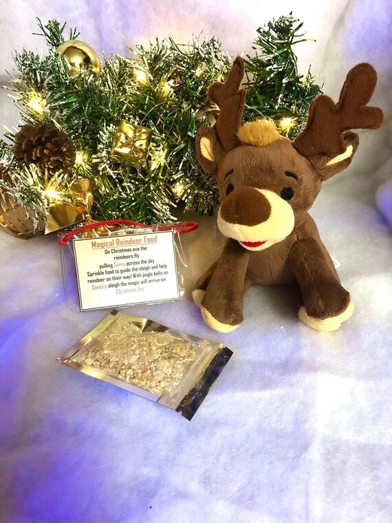 REINDEER Plush Teddy Bear Christmas Eve Box Gift Idea PERSONALISED Magic Food Santa Oats Food Stocking Filler Rudolph Keepsake Novelty