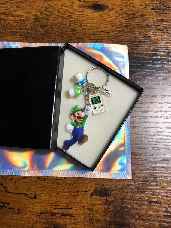 Personalised Initial Letter Super Mario Luigi Mushrooms Nintendo Key Ring Charm Set Keepsake Fun Retro Gift Bag acrylic metal charms