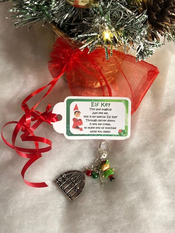 Christmas Elf Magical Door Key Charm Gift Bag Poem Gift Tag Fab Charm Keepsake Jingle Bells Believe Extra Naughty Elf December 1st