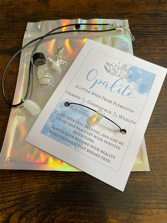 OPALITE A Little Wish Set For Change Confidence Wealth Crystals Angel Rocks Necklace Wish Bracelet Gift Bag Positivity Gift Birthday Chakra