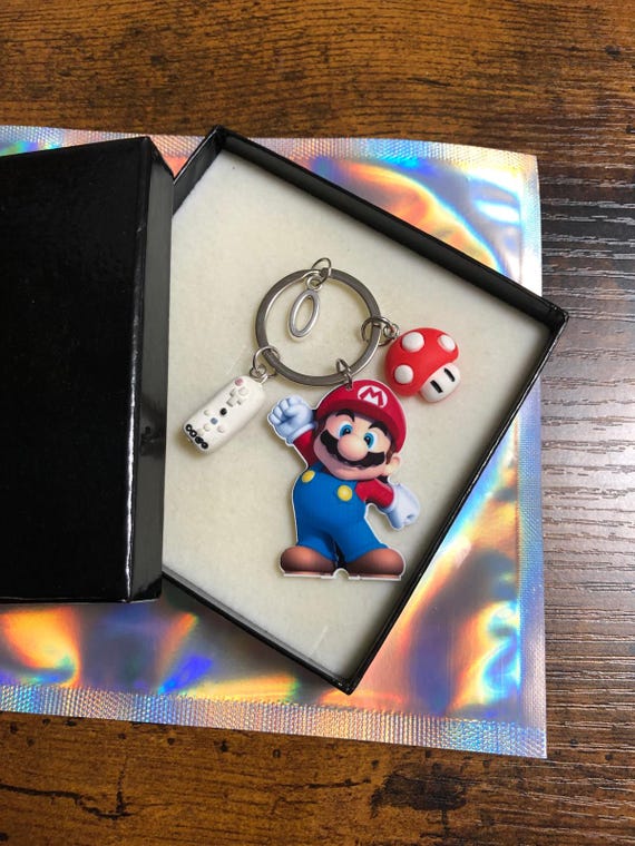 Personalised Initial Letter Super Mario Nintendo Wii Key Ring Charm Set Mushrooms Controller Metal And Acrylic Made Novelty Keepsake Gift