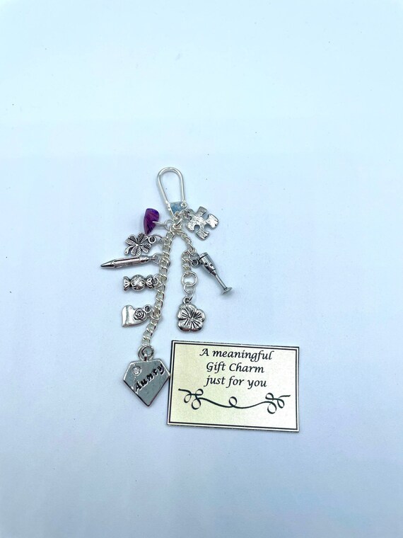 Auntie Aunty Meaningful Keepsake keyring Charm Gift Boxed Rhymes Flower Rock