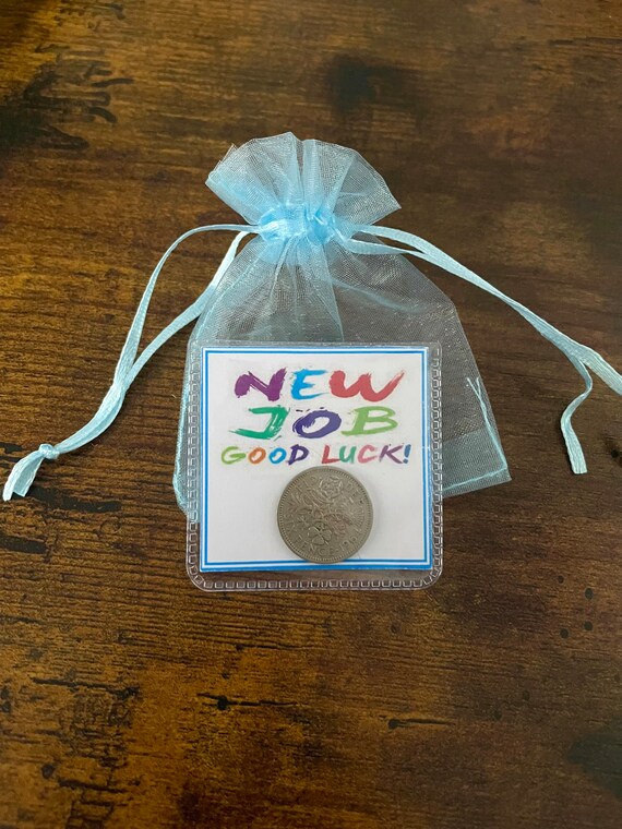 Good luck in your NEW JOB lucky sixpence silver British coin keepsake poem gift bag wish them well purse or wallet or card gift keep forever