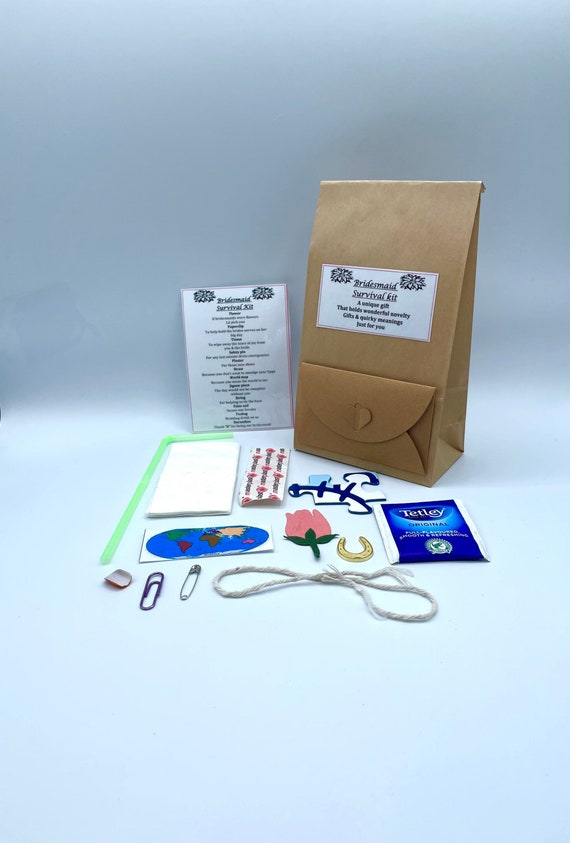 BRIDESMAID Good Luck Fun Novelty Survival Gift & Personalised Card Optional Present Quirky Unique Paper Bag Bride Thank You Help Wedding