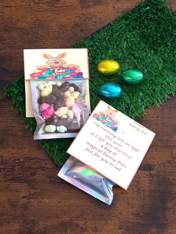 Two Bags EASTER Bunny Poo Sweets Fun Novelty Gift Poems Shimmer Raisins Rainbow Flakes Party Favour Magical Eggs Naughty Gift