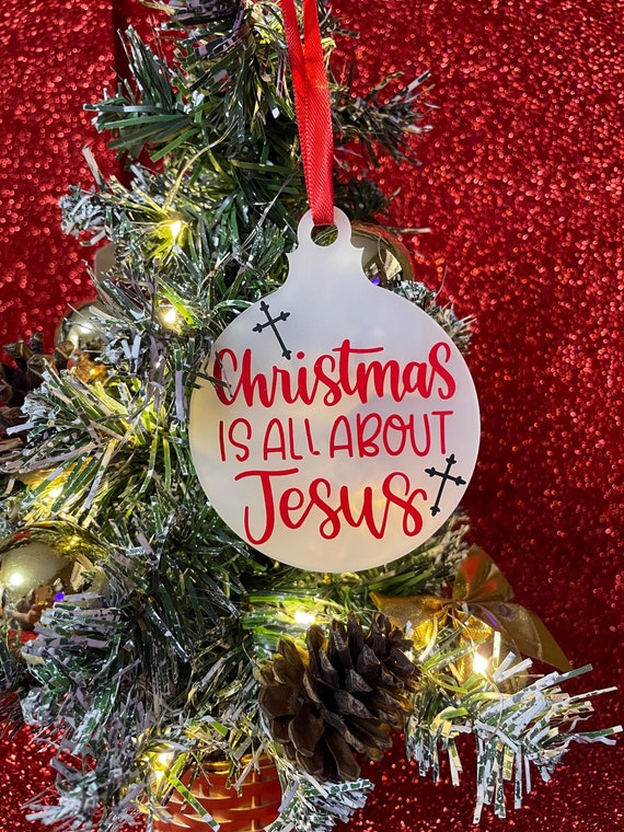 Christmas is all about JESUS Christmas tree decoration bauble keepsake gift religion religious crosses ribbon gift bag secret santa family