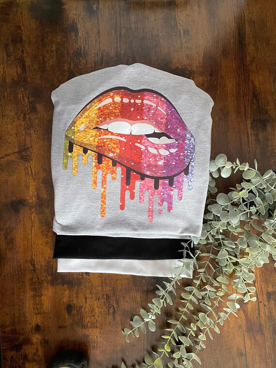 LIPS Vinyl Sublimation Printed T-Shirt Pretty Colours Fun Novelty Quirky Any Occasion Birthday Christmas Family Member Mick Jagger Style