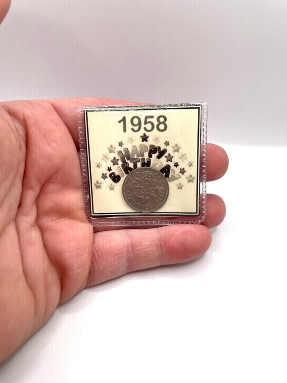 Birthday Gift Born in the 50s lucky sixpence keepsake pouch organza bag any date, to put inside card as a extra gift two colours available