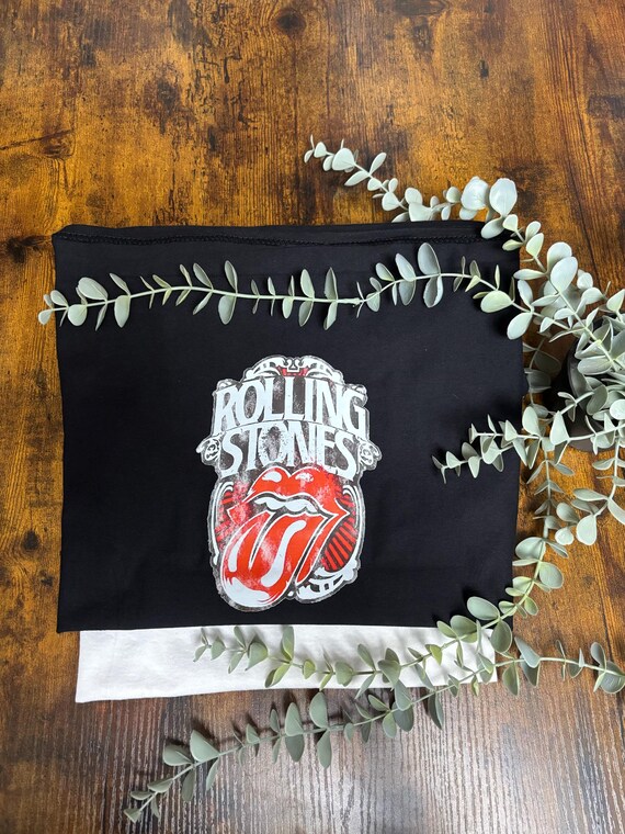 ROLLING STONES Printed T shirt Unisex Sizes Band Group Big Lips Tongue Out Mick Jagger Inspired Fun Quirky Novelty Gift Anyone Black Top