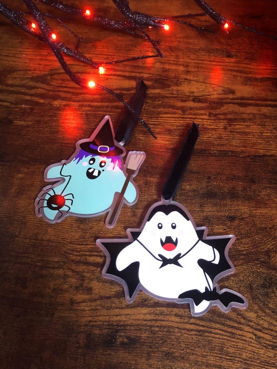 HALLOWEEN WITCH And VAMPIRE Tree wall or door inspired hangers ornament decoration broom spider vinyl sub print ribbon gift bag spooky teeth