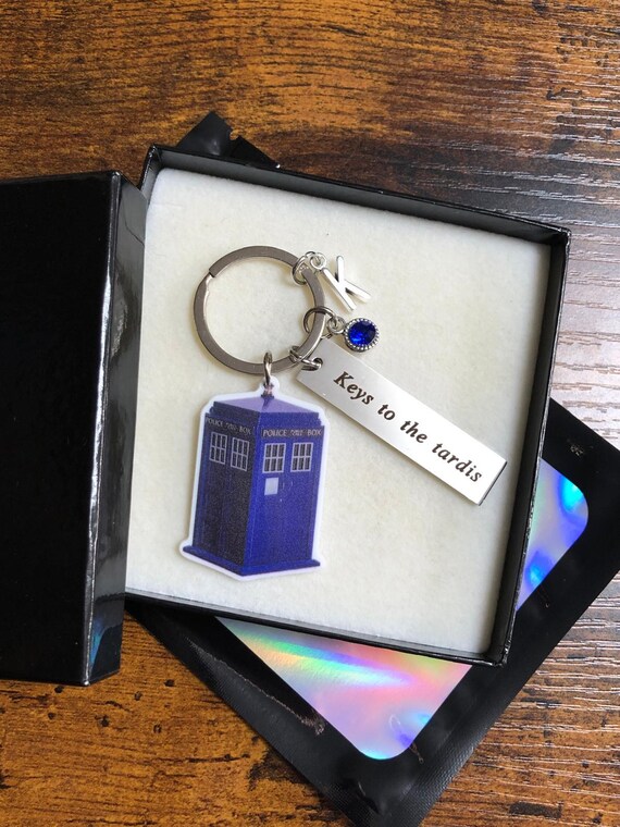 Personalised Initial Letter Dr WHO Tv Series Inspired Keys To The Tardis Large Telephone Box Blue Charm Keepsake Quirky Fun Gift Box Bag
