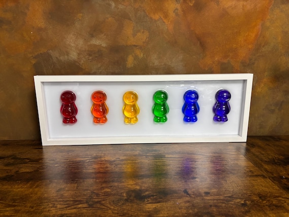 Large Colourful 3D Effect Jelly Babies Resin Made White Framed Wall Art Rainbow Colours Splats Handmade Unique One A Kind Baby Sweets Smiles