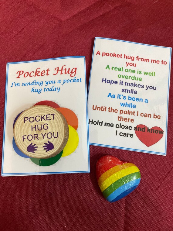 Pocket Hug Cheer Up Wood Log On A Card Poem Happy Thinking Of You Lockdown Gift for someone you miss and to show you care and think of them