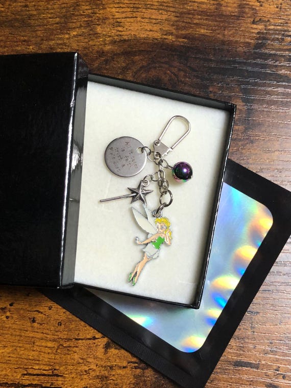 Disney Inspired TINKER BELLE Fairies All It Takes Is Faith Trust & Pixie Dust Key Ring Or Bag Charm Set Wand Stars Gift Box Bag Fun Novelty