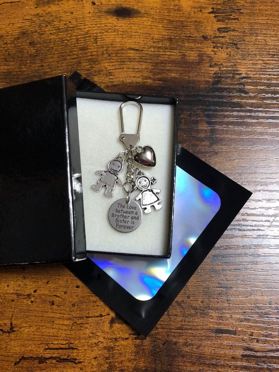 The love between a brother and sister is forever keepsake charm key ring gift set for siblings family any occasion boy girl charm hearts