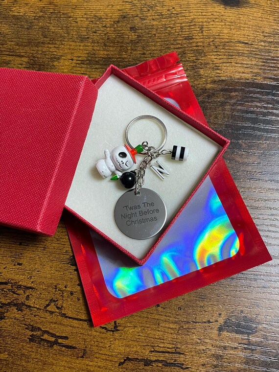 Personalised Initial letter Christmas wishes key ring charm set night ‘twas the night before christmas JACK Body beads gift boxed Bag gift