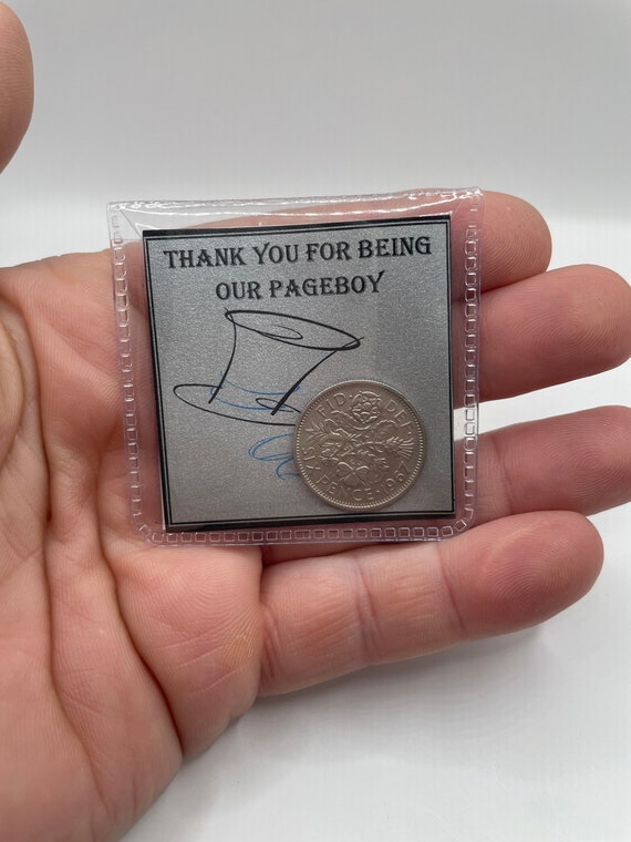 Thank you for being our pageboy best man etc wedding keepsake gift to keep lucky sixpence coin for the wallet