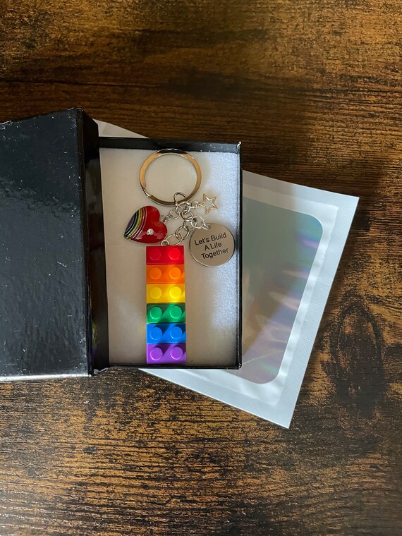 Let’s Build A Life Together Lego Rainbow Brick Key Bag Charm Pendant Keepsake LGBTQ Loved One Hearts Stars Gift Box Or Bag Pride Month June