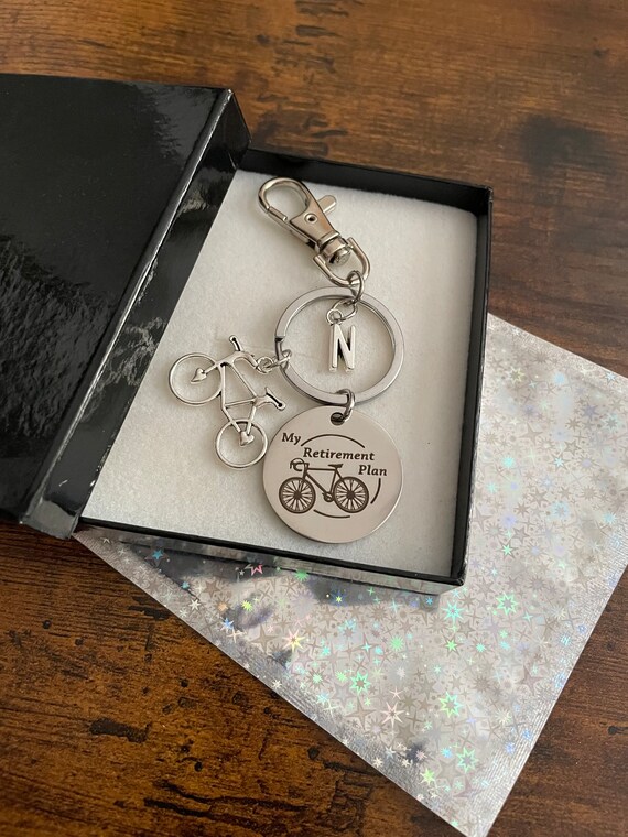 Personalised Initial Letter Charm My Retirement Plan Key Ring Bag Set Bicycle Fun Novelty Keepsake Retiring Gift Box Bag Quirky Handmade