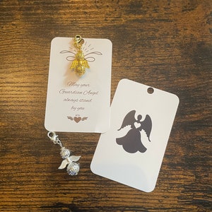 Ensemble de pendentifs à breloques ange gardien couleur or argent carte-cadeau souvenir sac cadeau scintillant ailes d'ange veillent sur vous anniversaire baptême